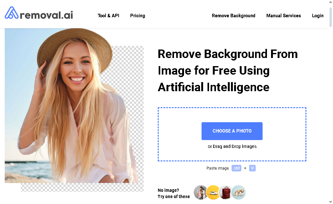 Screenshot of the interface of removal.ai website