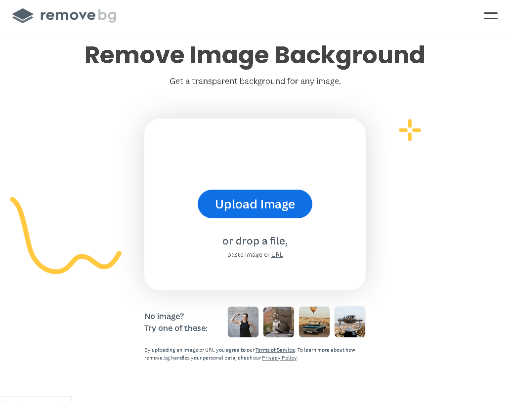 Interface of remove.bg image background remover