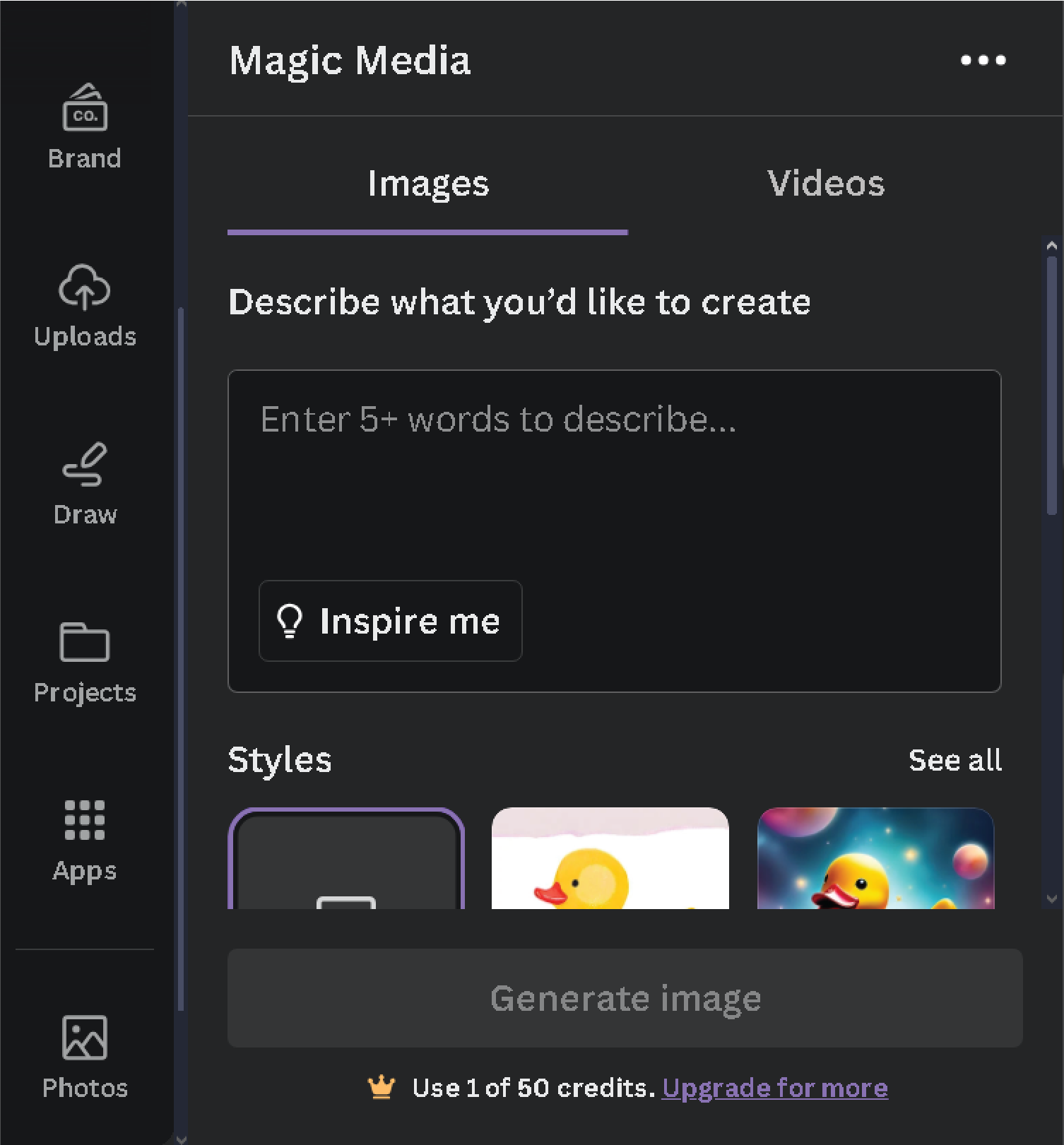 interface of magic media app in canva