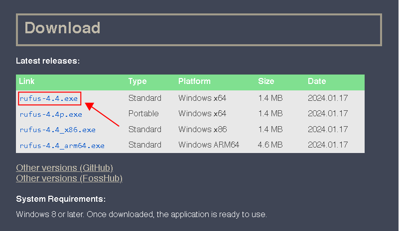 Download setup from the latest realeases