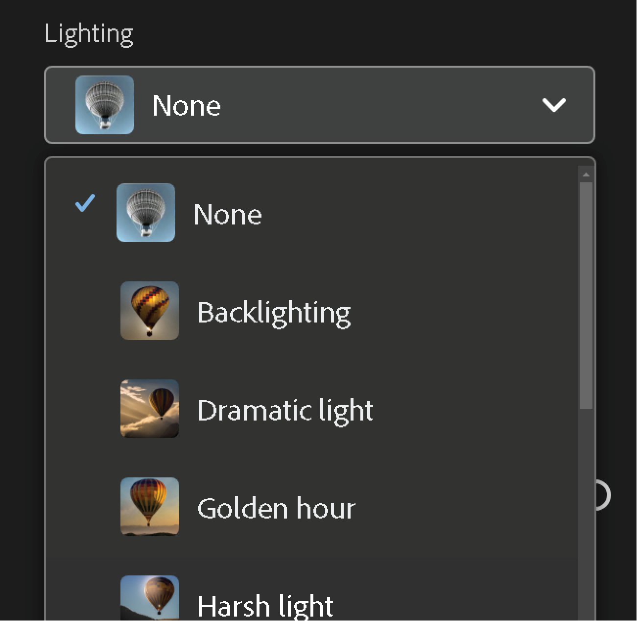 lightning options in adobe firefly