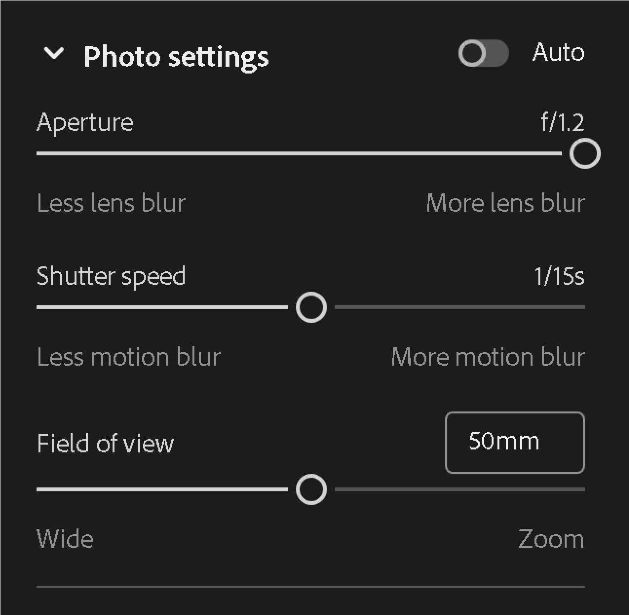 Photo settings in adobe firefly