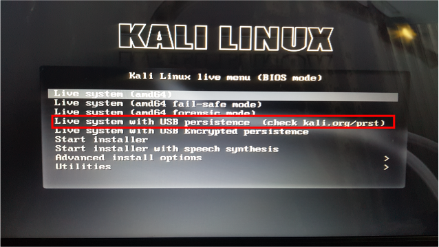 Menu of Kali Linux live