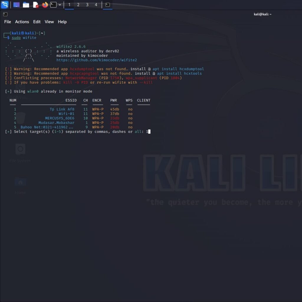 Hacking wifi using wifite2 in kali linux