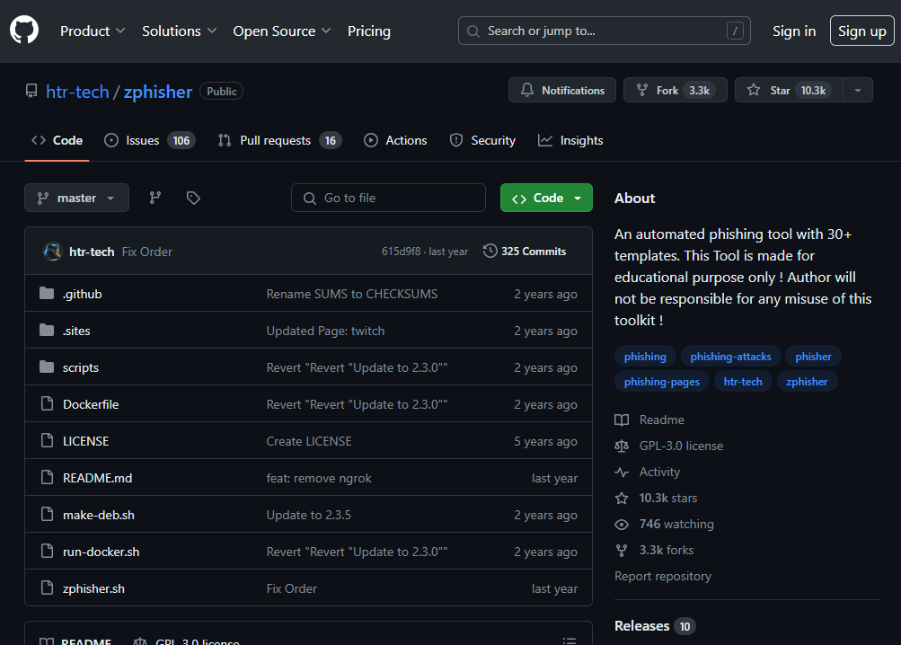 zphisher by htr-tech github page